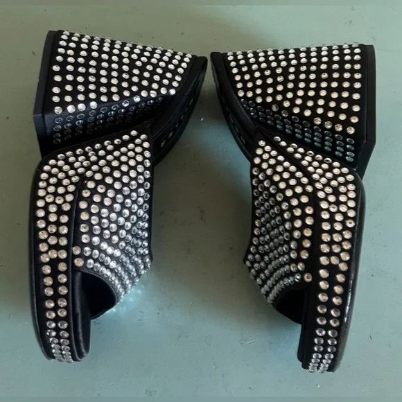 Simon Miller SLICE Platform Rhinestone  Mule Block Flared Heel Sandals Shoes 35 - Picture 12 of 13